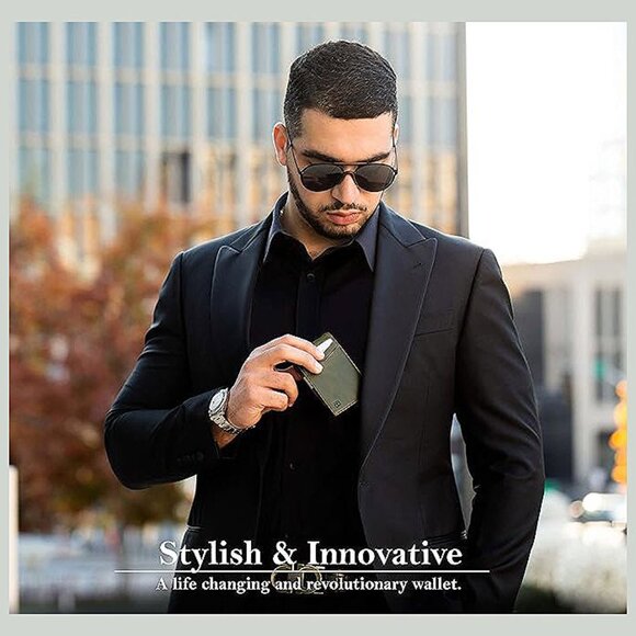 SERMAN BRANDS Money Clip Wallet - Mens , Salted Green Transformer - Picture 2 of 6